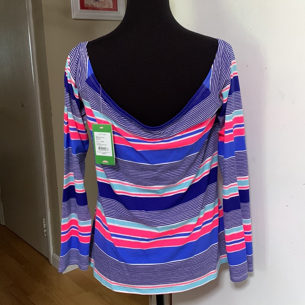 Lilly Pulitzer Audelia off shoulder top  Kaleidoscope Jungle Stripe size L - Picture 6 of 7